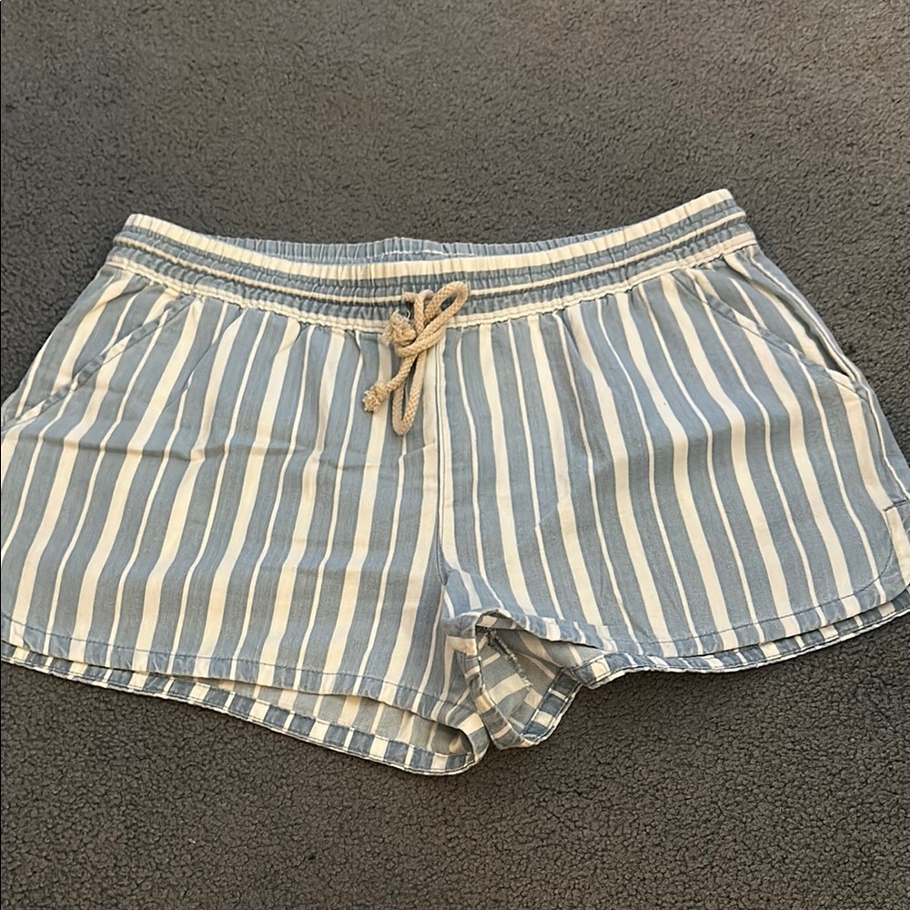 Aerie High Waist Blue and White Striped Shorts